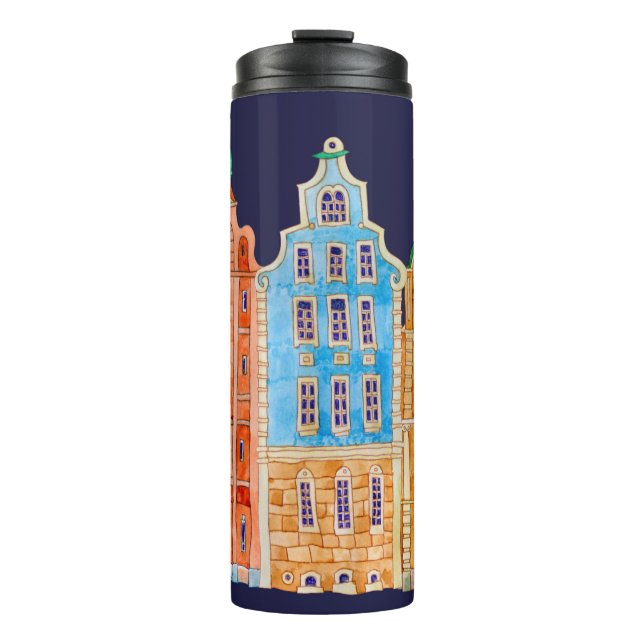 Architectural seamless border pattern on a dark bl thermal tumbler (Front)