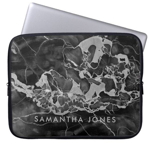 Architectural Texture Black White marble Elegant Laptop Sleeve (Front)