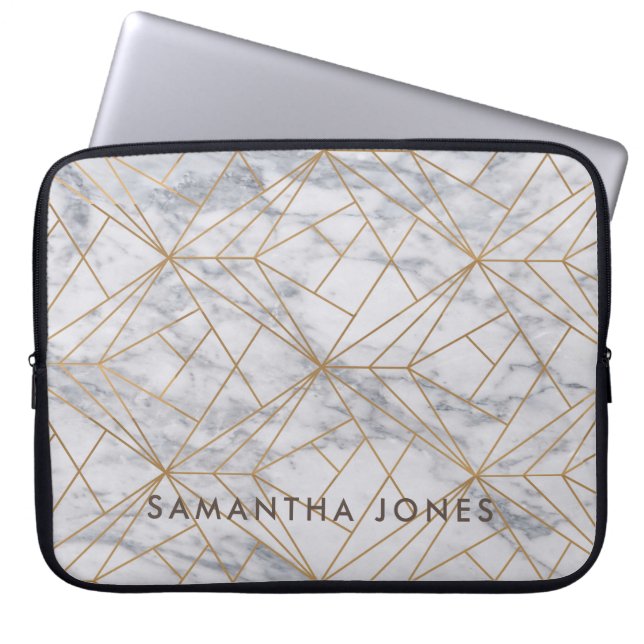 Architectural Texture white marble gold Laptop Sleeve (Front)