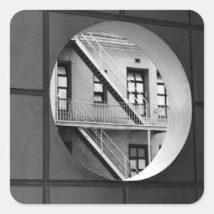 Architecture Circle & Lines Black and White Photo Square Sticker