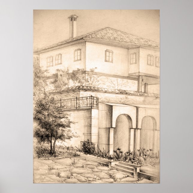 Architecture traditional house pencil art Poster (Front)