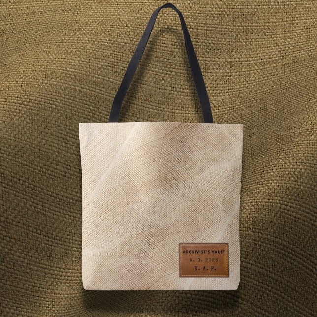 Archive Burlap Texture Stitched Leather-Look Tote Bag (Creator Uploaded)