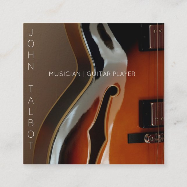 Archtop Guitar Player Custom Square Business Card (Front)