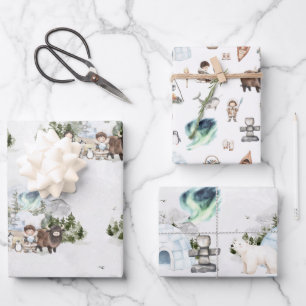 Arctic Adventure Northern Lights Forest Wrapping Paper Sheet