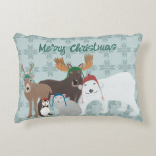 Arctic Animal in Winter Hats Christmas Decorative Cushion