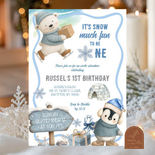 Arctic Animal Oh What Fun First Birthday Invitation