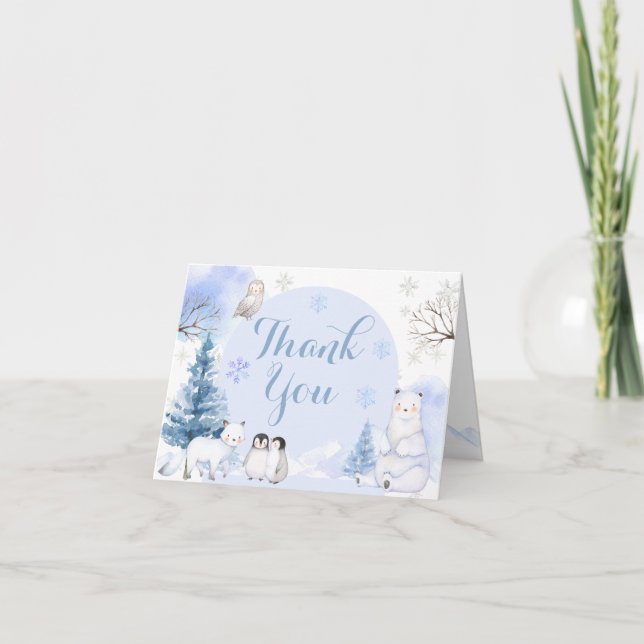 ARCTIC ANIMAL Snowflakes Baby Shower Folded Thank You Card (Front)