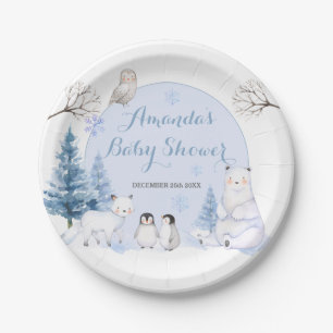 ARCTIC ANIMAL Snowflakes Trees Baby Shower Paper Plate
