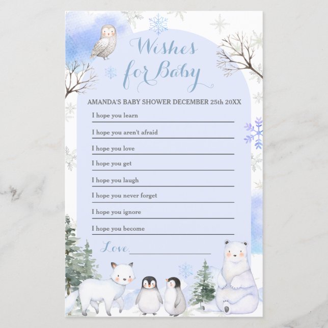 ARCTIC ANIMAL Snowflakes Trees Wishes for Baby (Front)
