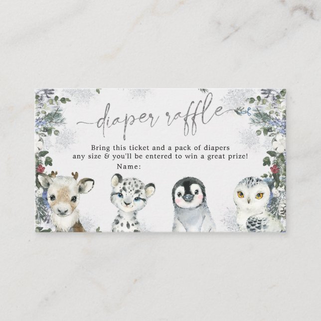 Arctic Animal Winter Wonderland Diaper Raffle Enclosure Card (Front)