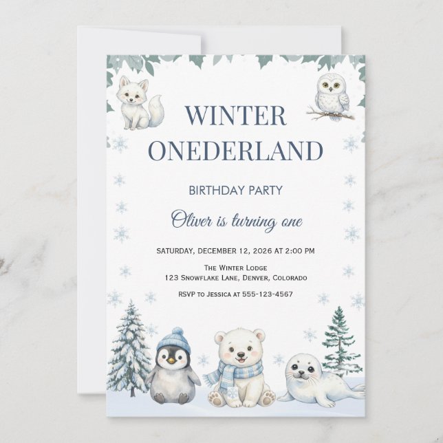 Arctic Animals 1st Birthday Invitation (Front)