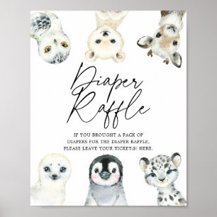 Arctic Animals Baby Shower Diaper Raffle Sign
