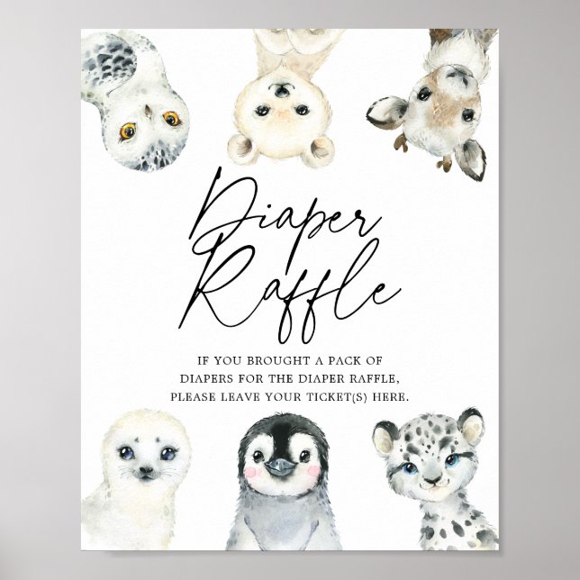Arctic Animals Baby Shower Diaper Raffle Sign (Front)