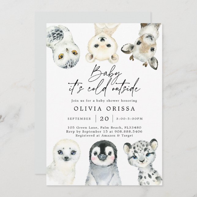 Arctic Animals Baby Shower Invitation (Front/Back)