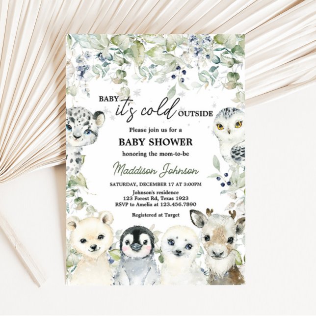 Arctic Animals Baby Shower Invitation (Cold Outside Arctic Animals Baby Shower Invitation)