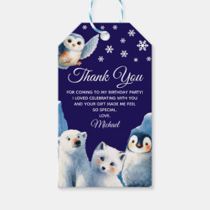 Arctic Animals Blue Winter Kids Birthday Thank You Gift Tags
