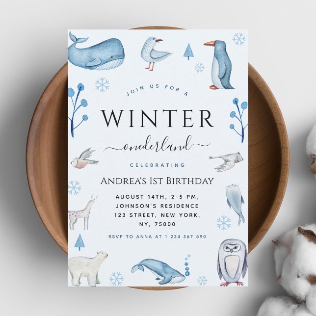 Arctic Animals Blue Winter Onederland 1st Birthday Invitation (Creator Uploaded)