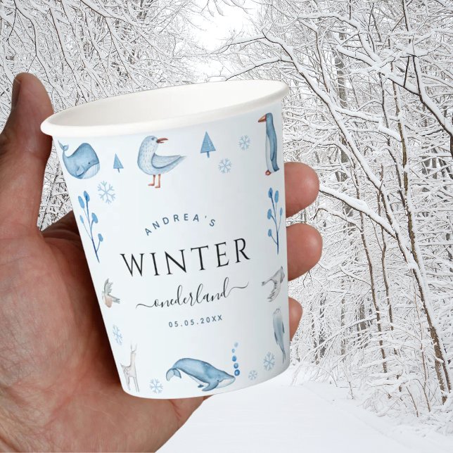 Arctic Animals Blue Winter Onederland 1st Birthday Paper Cups (Creator Uploaded)