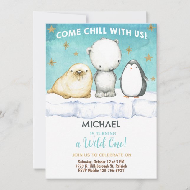 Arctic animals boy birthday invite. invitation (Front)
