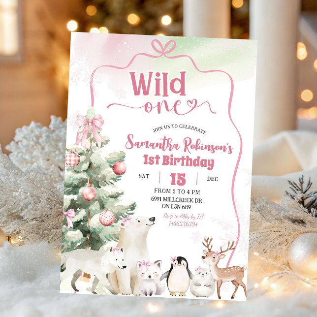 Arctic Animals Coquette Wild One Girl 1st Birthday Invitation (Creator Uploaded)