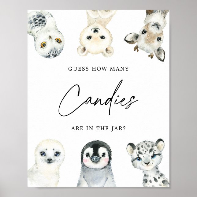 Arctic Animals Guess How Many Candies Sign (Front)