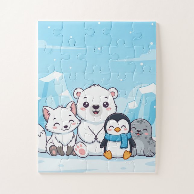 Arctic Animals Kids Puzzle | Cute Polar Bear Fox P (Vertical)