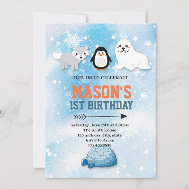 Arctic animals party invitation (Front)