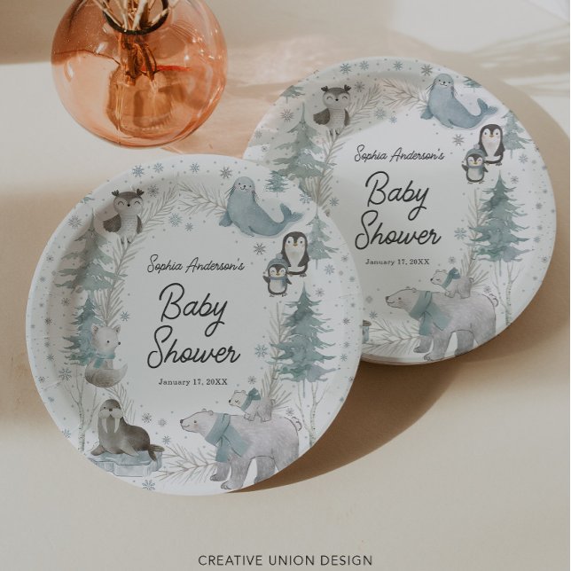 Arctic Animals Winter Baby Shower Paper Plates (Creator Uploaded)