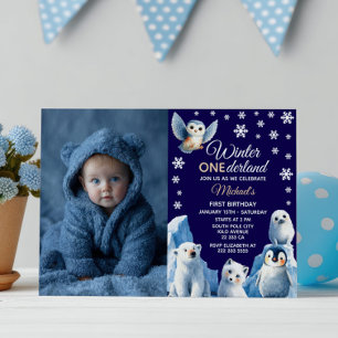 Arctic Animals Winter Kids' First Birthday Photo  Invitation