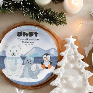 Arctic Animals Winter Wonderland Baby Shower Paper Plate