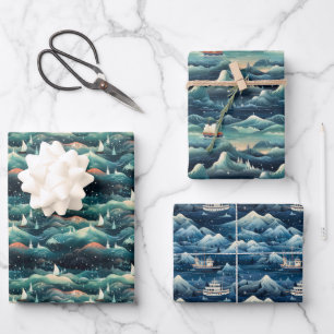 Arctic Aurora Expedition: Icy Adventure Design Wrapping Paper Sheet
