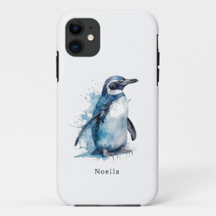 Arctic Azure Watercolor Penguin, custom Case-Mate iPhone Case
