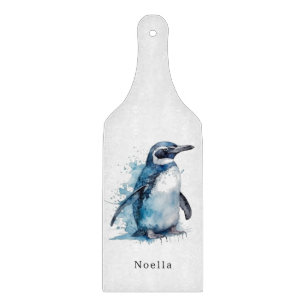 Arctic Azure Watercolor Penguin, custom Cutting Board