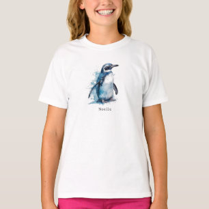 Arctic Azure Watercolor Penguin, custom T-Shirt