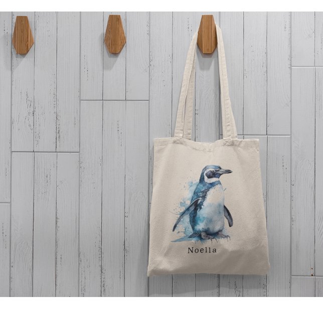  Arctic Azure Watercolor Penguin, custom Tote Bag (Creator Uploaded)