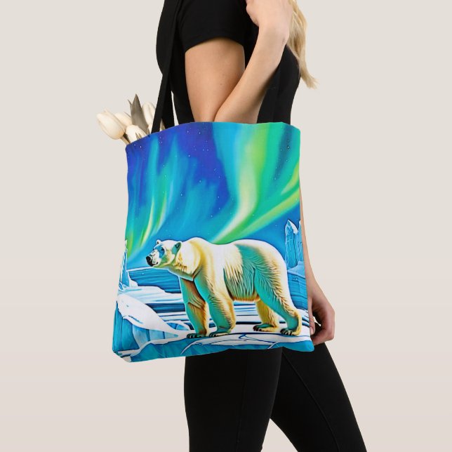 Arctic Bear Northern Lights Tote Bag (Close Up)