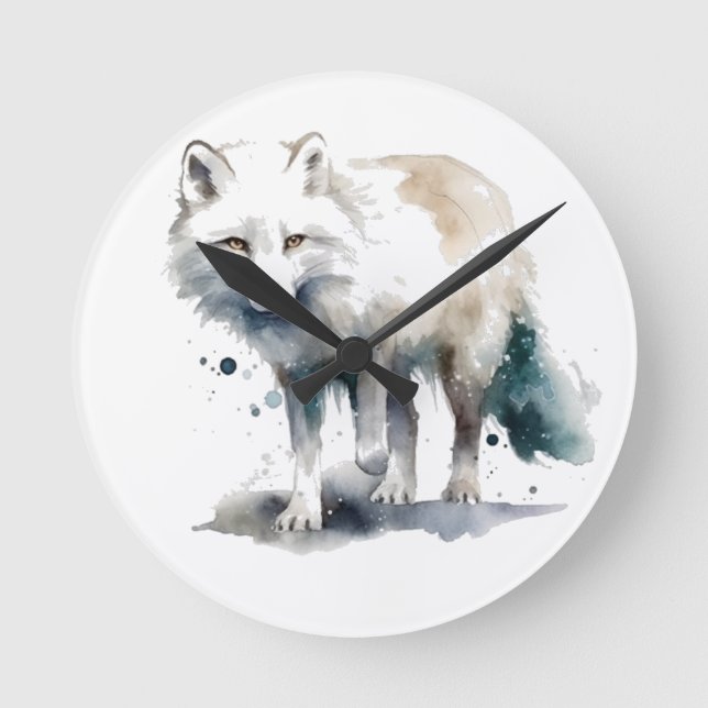 Arctic Beauty: Winter Fox Round Clock (Front)
