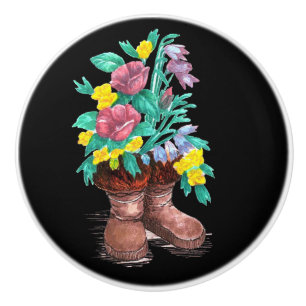 Arctic Bell Heather Roses Wildflower Mukluk Boot Ceramic Knob