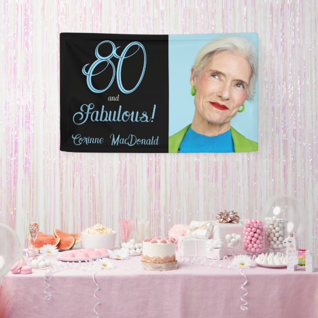 Arctic Blue Eighty and Fabulous 80th Birthday Banner (Party)