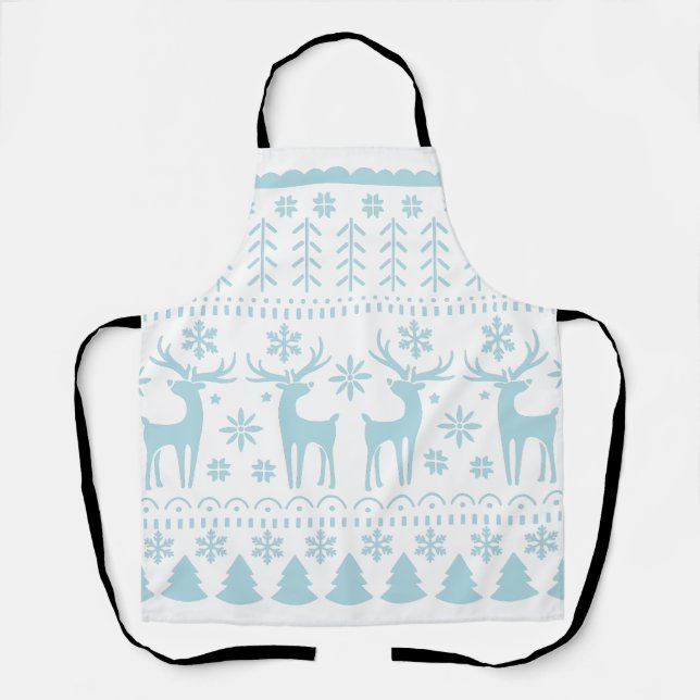 Arctic Blue Folk Art Winter Theme Apron (Front)
