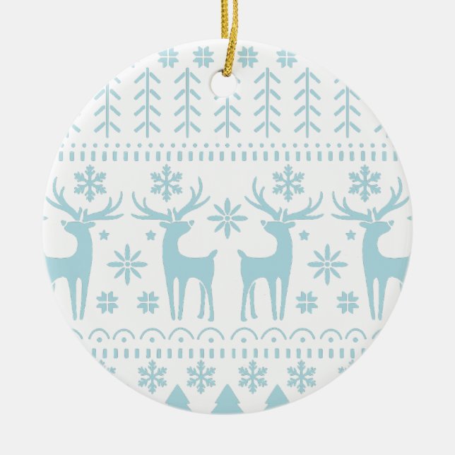 Arctic Blue Folk Art Winter Theme Ceramic Tree Decoration (Front)