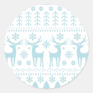 Arctic Blue Folk Art Winter Theme Classic Round Sticker
