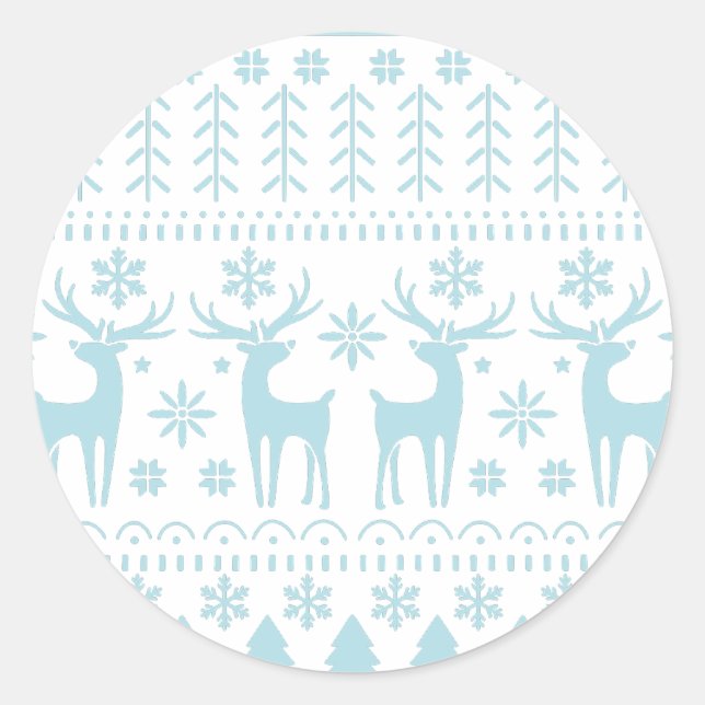 Arctic Blue Folk Art Winter Theme Classic Round Sticker (Front)