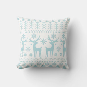 Arctic Blue Folk Art Winter Theme Cushion