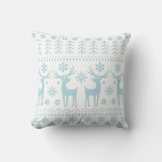 Arctic Blue Folk Art Winter Theme Cushion