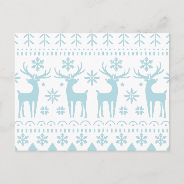 Arctic Blue Folk Art Winter Theme Holiday Postcard (Front)