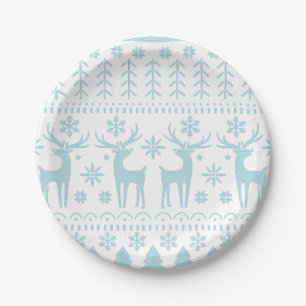 Arctic Blue Folk Art Winter Theme Paper Plate