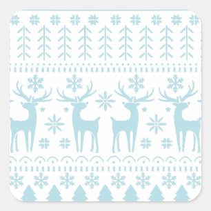 Arctic Blue Folk Art Winter Theme Square Sticker