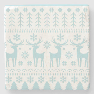 Arctic Blue Folk Art Winter Theme Stone Coaster