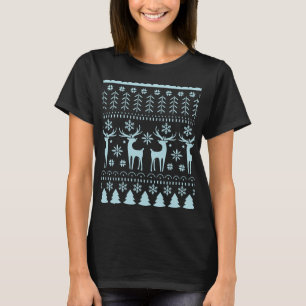 Arctic Blue Folk Art Winter Theme T-Shirt